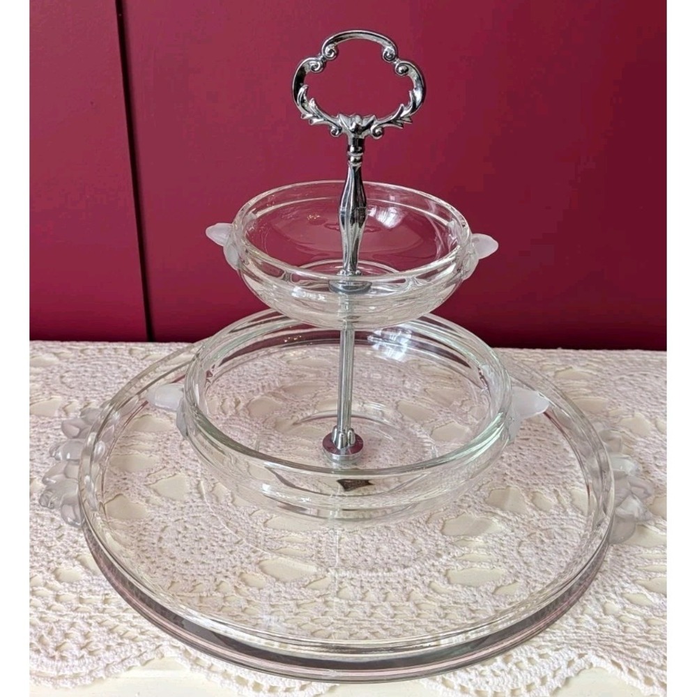 Tiered Display 10" Vintage Mikasa Walther-glas Satin Rose Crystal German Flawed